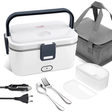 1.8L Electric Lunch Box - White, 12V 24V 220V 3-in-1 Electric Lunch Box with Lunch Bag and Removable Stainless Steel Lunch Box for Cars, Trucks, Offic (1/5)