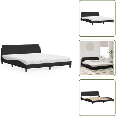 The Living Store Lit avec matelas noir 180x200 cm velours - Lit Double - Lit Plateforme - Lit Design - Lit Velours - Literie