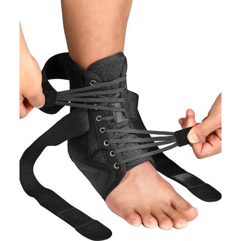 Attelle de cheville à laçage rapide pour femmes et hommes avec supports latéraux amovibles, attelle de cheville ajustable pour la récupération après une entorse de la cheville, stabilisateur de chevil (1/5)