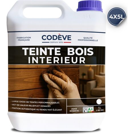 Teinte Bois Interieur - 4x5 L - Codeve Bois - Chêne clair - Pour Teinter Vos Bois Résineux En Pin, Sapin, Douglas, épicéa Ou Mélèze.