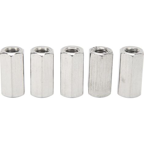 Lot de 5 écrous de raccordement hexagonaux M10 en acier inoxydable argenté antirouille pour boulons et goujons (1/5)