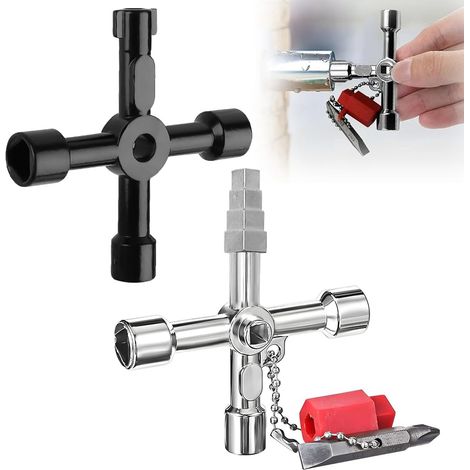 2 Pièces Clé Universelle Multifonction 4 Voies, Clé Triangle avec Carrée Outil Polyvalent Clé Ouverture pour Compteur Eau Radiateurs Compteurs Gaz Ascenseurs Coffret Electrique Poubelle (1/5)