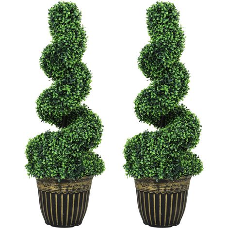 Pour maison et salon, 2 buis artificiels spiralés avec pot, déco intérieure 90 cm, 1300 feuilles réalistes (1/5)