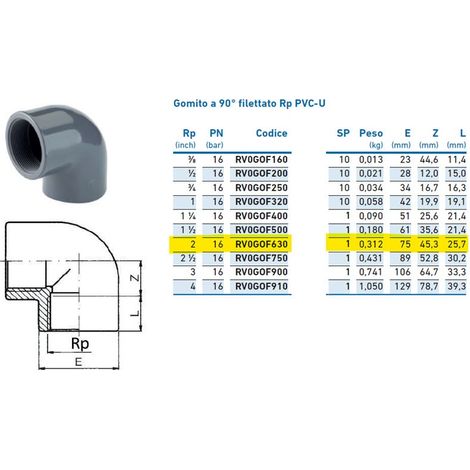 Gomito a 90° filettato Rp PVC-U 2" INPFGO263000 - - IRRITEC - -