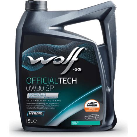 Wolf – Huile moteur entièrement synthétique 0W30 SP 5L – 1049043 – Homologuée BMW Longlife-12 FE et Ford WSS M2C950-A – Protection moteur accrue