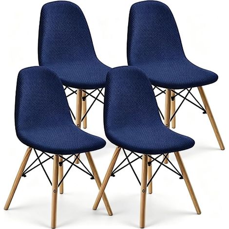 Housses de chaises de restaurant, ensemble de 4 pièces, tissage de paille médiéval moderne, bleu marine (1/5)