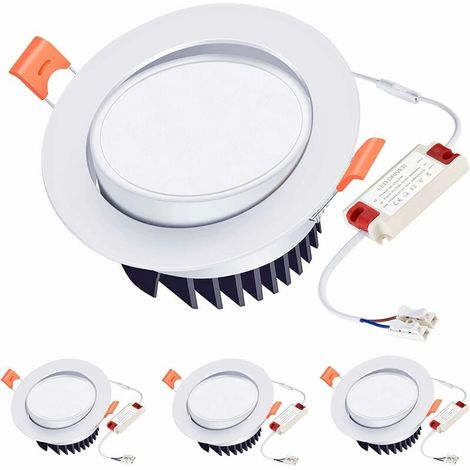 Foco LED empotrable de 12 W, luz blanca cálida (3000 K), ángulo de haz ajustable de 40°, ideal para cocina y baño, paquete de 3 unidades. (1/5)