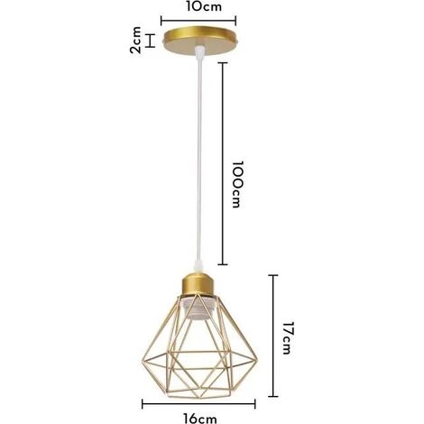 Lampe Suspension en Cage Métal Or,Lustre de Plafon de Style Edison Suspension Lumianire Industrielle pour Salon Chambre (1/4)