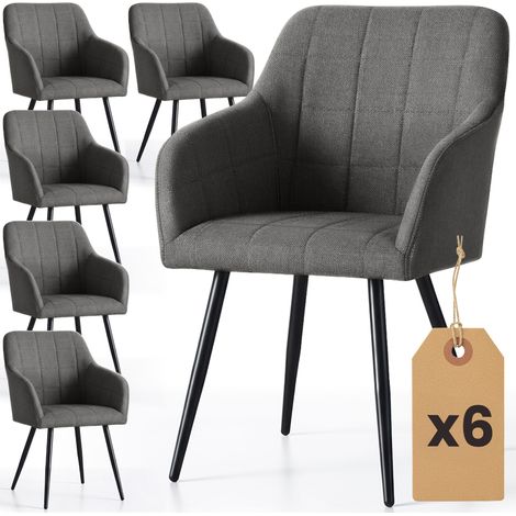 Juego de 6 sillas acolchadas con costuras cuadradas LUXANO Grafito patas negras tejido Lumos (1/5)