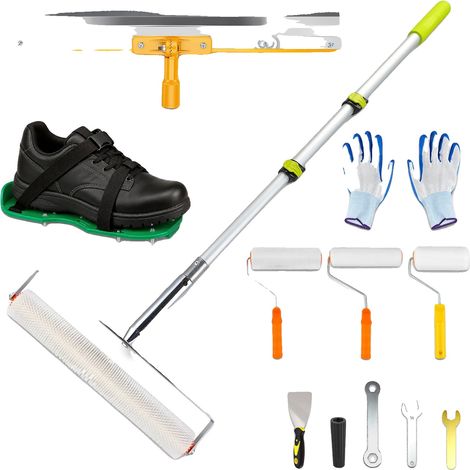 Kit d'outils à perche télescopique, matériau en acier inoxydable, tige réglable 52,5-115 cm, rouleaux à pointes doubles inclus, grattoir denté à 180°, adapté pour le revêtement de sol (1/5)