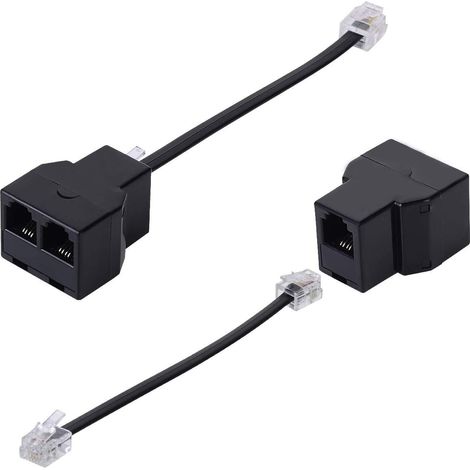 Adaptateur Câble Telephonique,RJ11 6P4C Câble Telephonique Répartiteurs Y,Convertisseur pour Téléphone Télécopieur (2 Pièces, Noir) (1/5)