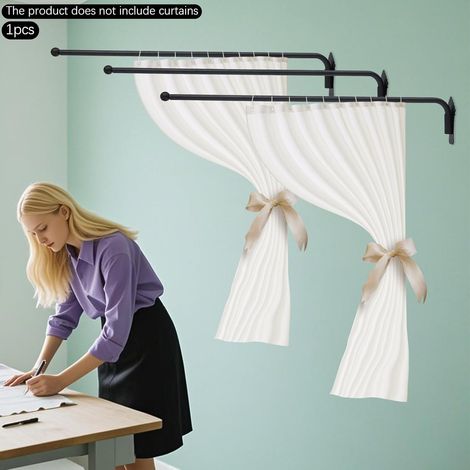 Tringle de rideau avec support d'affichage, tige de rideau à bras pivotant à charge lourde avec embouts, 25 mm de diamètre, tringle pour rideaux de salon, salle de bain, usines de rideaux 120 cm (Noir