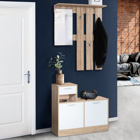 Guardarropa de entrada con espejo Puertas de haya blanca diseño PAULIN