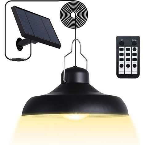 Luminaire Solaire Suspendue pour Intérieur et Extérieur, Réglable, avec Télécommande, 2800K, 4500K, 6500K, Étanche, pour Grange, Remise, Pavillon, Terrasse, Jardin, Maison (1/5)