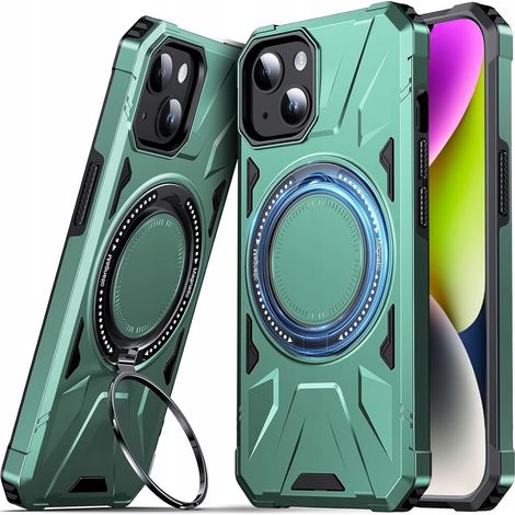 Funda protectora para iPhone 14/13 con soporte magnético de anillo, color verde. (1/3)