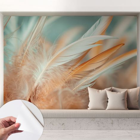 Papier peint adhésif décoratif avec colle pour salon chambre et bureau Installation rapide Plumes délicates 208x146 cm (1/5)