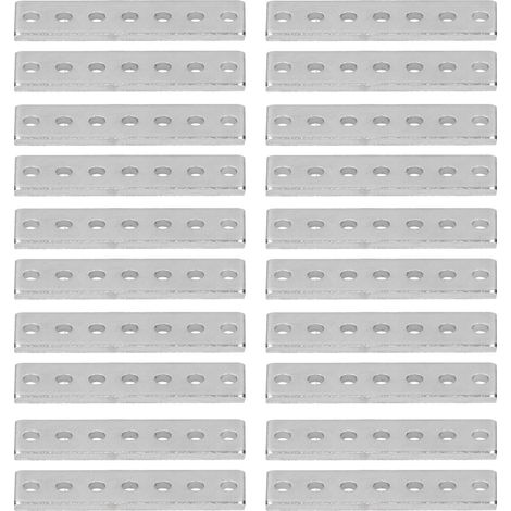 20 équerres plates en acier galvanisé haute résistance, résistantes à la flexion, plaques de réparation métalliques droites