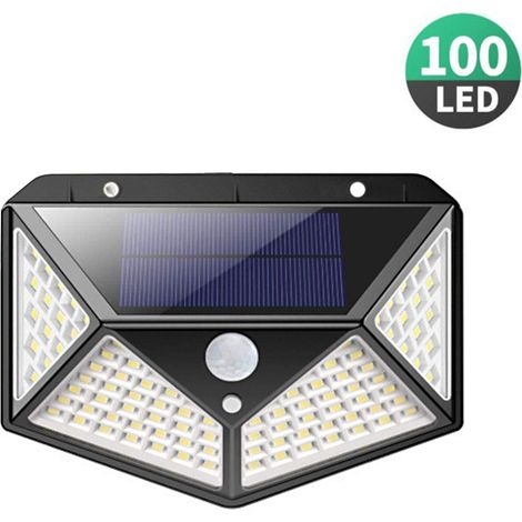 Applique murale solaire avec capteur de mouvement, 100 LED, étanche, lampe d'extérieur, alimentée par PIR, éclairage de paysage, marche/arrêt automatique, pour clôture, porte d'entrée, balcon, cour, j (1/5)