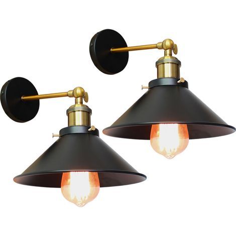 AMXCNOY 2 pièces applique murale en métal style parapluie, 22 cm, noir, culot E27, lampe rétro pour plafond ou suspension, éclairage industriel, luminaire d'intérieur (ampoule non incluse) (1/4)