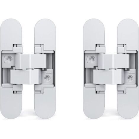 Charnière invisible pour portes, lot de 2 charnières invisibles pour portes lourdes, charge de 35 kg, ouverture à 180°, zamak, blanc.
