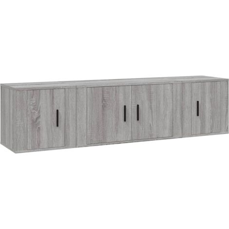 Conjunto de muebles mueble aparador TV televisión salón dormitorio sala 3 piezas sonoma madera de ingeniería gris 020024640