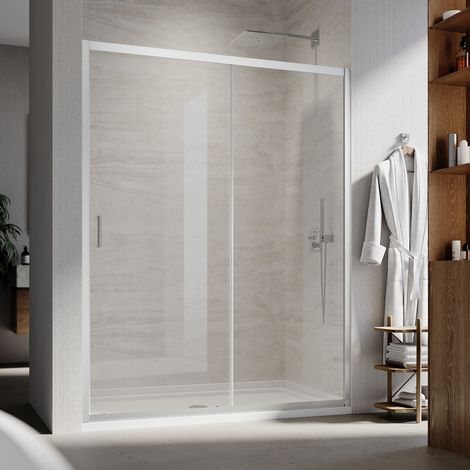 ELEGANT Aluminum Frame Sliding Shower Door 6mm Toughened Glass Shower Screen Panel Reversible Shower Enclosure, 1600mm