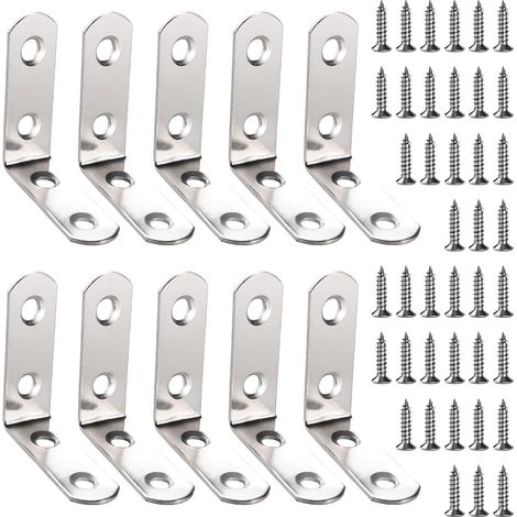 10 Pièces 50x50x16x2 mm Acier Inoxydable 90 Degrés en Forme de L Support, Support de Coin Équerre, Équerres de Fixation, Support Angle Droit, avec 40 Pièces Vis, pour Bois Meubles Placard (1/5)