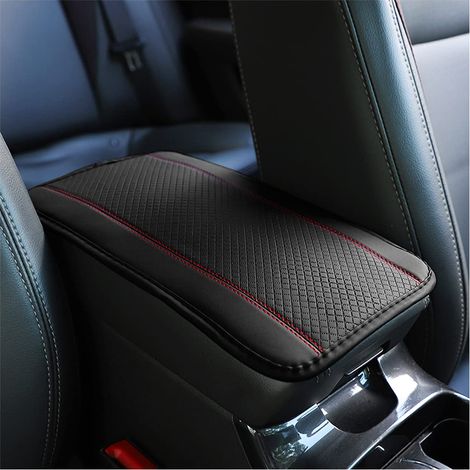 Coussin d'Accoudoir Voiture en Cuir, Housse pour Console Centrale pour Accoudoir, Accessoires Confortables pour Sièges de Voiture pour la Plupart des Voitures, Motos et SUVs (Rouge Noir) (1/5)