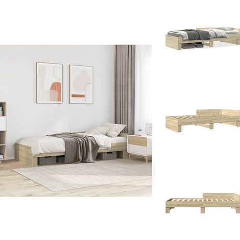 Bettgestell ohne Matratze Sonoma-Eiche 75x190 cm Holzwerkstoff - Holzbettfassungen - Betten Günstig Kaufen - Doppelbett Gestell - Lattenrost - Jugendzimmer Möbel (1/5)
