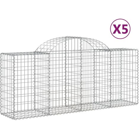 Gabbione Cestini Recinzione Gabbia Muro di Sostegno Arco 5 pz 200 x 50 x 80/100 cm Ferro Zincato Argento 020040903