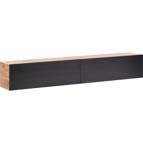 Mueble TV minimalista montado en la pared unidad de almacenaje gabinete de melamina tablero de partículas negro y marrón Gladstone