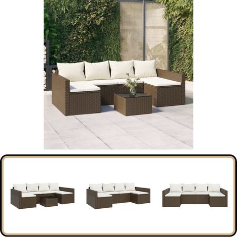 2-tlg. Garten-Lounge-Set mit Kissen Braun Poly Rattan - Gartengeräte - Loungemöbel - Gartenloungeset - Rattan Möbel - Außenmöbeln