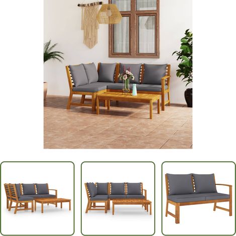 Gartenlounge - 4-tlg. Garten-Lounge-Set mit Auflagen Massivholz Akazie (1/5)