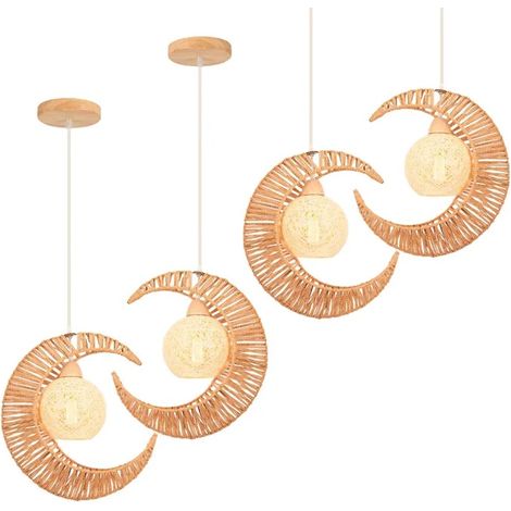 4pcs Suspension Luminaire Lune en Corde de Papier Vintage Lustre Industrielle Réglable pour Salon Chambre (1/5)