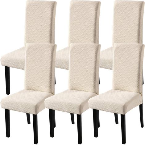 Stuhlhussen 6er Set, Stretch Stuhlbezüge für Esszimmerstühle, abnehmbar, beige-gelb (1/5)