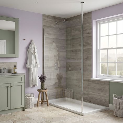 Duchy Padstow Chrome Vertical Pole Wet Room Glass Shower Screen 700mm Wide (1/3)