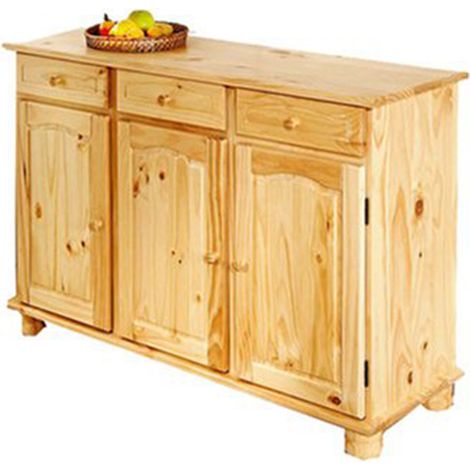 Bahut Bas 3 Portes Vernis Naturel, Dim : 43 x 130 x 87 cm -PEGANE-