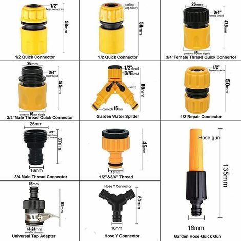 Kit de 20 Connecteurs d'Arrosage Universels : Adaptateur de Robinet, Séparateur en Y et Raccords pour Tuyau d'Arrosage de Jardin (1/3)