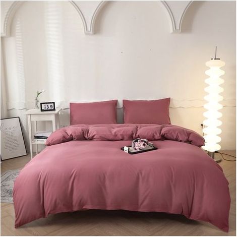 Parure de Lit 4 Pièces en Microfibre Douce, Housse de Couette 180x220 cm + 2 Taies d'Oreiller 48x74 cm, Bleu Foncé (1/5)