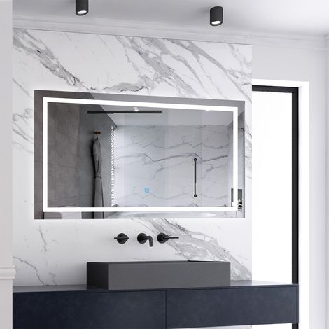 Miroir de salle de bain lumineux L.100 x H.60 cm avec Anti-Buée + 3 Couleurs + Dimmable, Miroir LED Mural