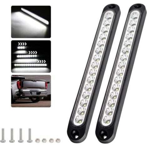 [NON UTILIZZATO] Barra luminosa freno in 2 pezzi (bianca) con 15 LED, barra luminosa posteriore impermeabile 12-24V per luci diurne dinamiche per auto, SUV, camper, camion e rimorchi