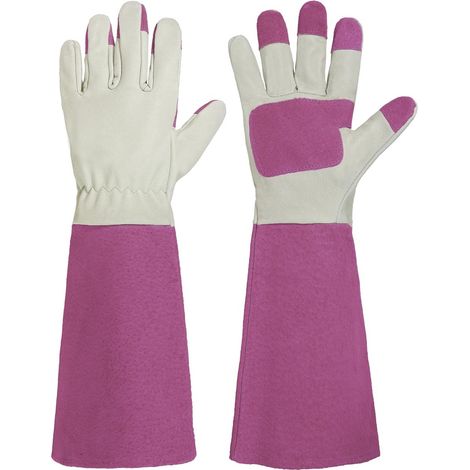 Filiyano-Gants de jardinage - gants de travail - Gants longs résistants aux perforations - Cuir de porc - Respirants et résistants - Roses - Taille M (1/5)