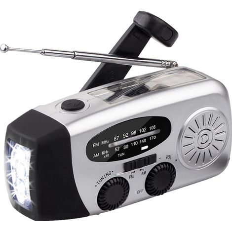 [JAMAIS UTILISÉ]Radio météo d'urgence à manivelle solaire 2000 mAh AM/FM avec batterie externe, chargeur solaire et manivelle, lampe torche LED intégrée et lampe de lecture. (1/3)