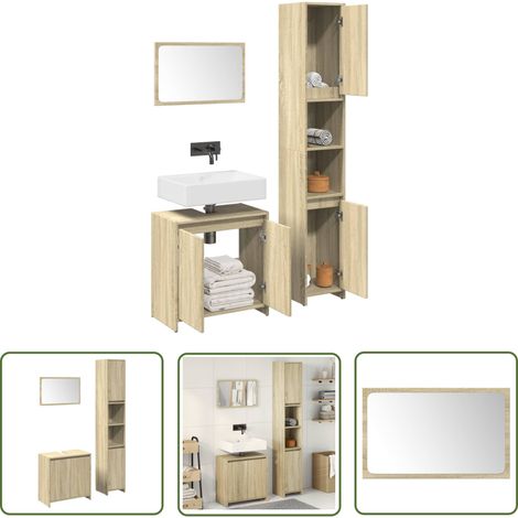 vidaXL 3-tlg. Badmöbel-Set Sonoma-Eiche Holzwerkstoff (1/5)