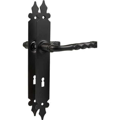 Türgriff Türklinke Türbeschlag aus Metall Schwarz matt auf Schild Buntbart