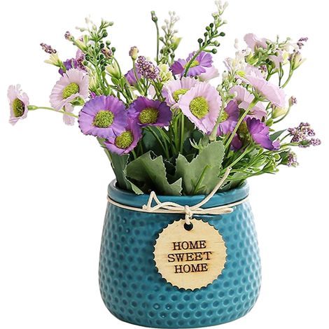 Pot Artificiel - Vase Fleuri Bleu - Bonsaï Faux Chrysanthème - Décoration Intérieure Bureau Salon - 1 Pièce (1/5)