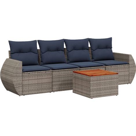 Maison Exclusive - 5-teiliges Gartensofa-Set mit Kissen, grau, Po