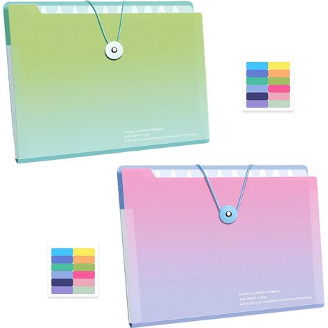 Set di 2 organizer per documenti espandibili, 12 scomparti, formato A4, impermeabile, con etichette, raccoglitore per documenti, ideale per ufficio, scuola e casa (verde, rosa)