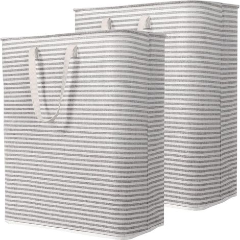 Panier a Linge, Grande Corbeille a Linge Pliable et Imperméable avec Poignées, Laundry Basket, Bac Linge Sale pour Vetements, Chambre, Gris, 125 L, Lot de 2 (1/5)