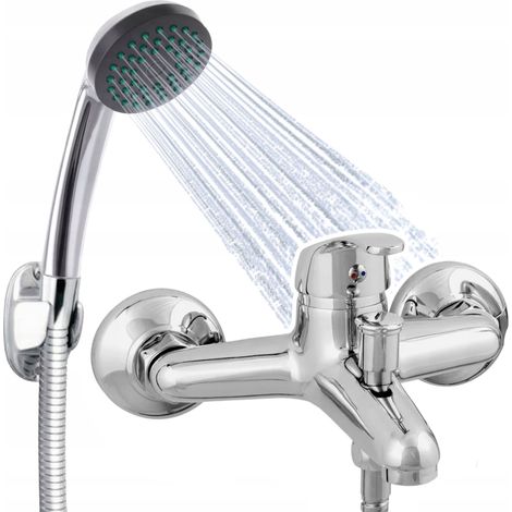 Set: rubinetto per vasca da bagno a parete + doccetta, tubo flessibile, maniglia - ottone 150 cromato (1/5)